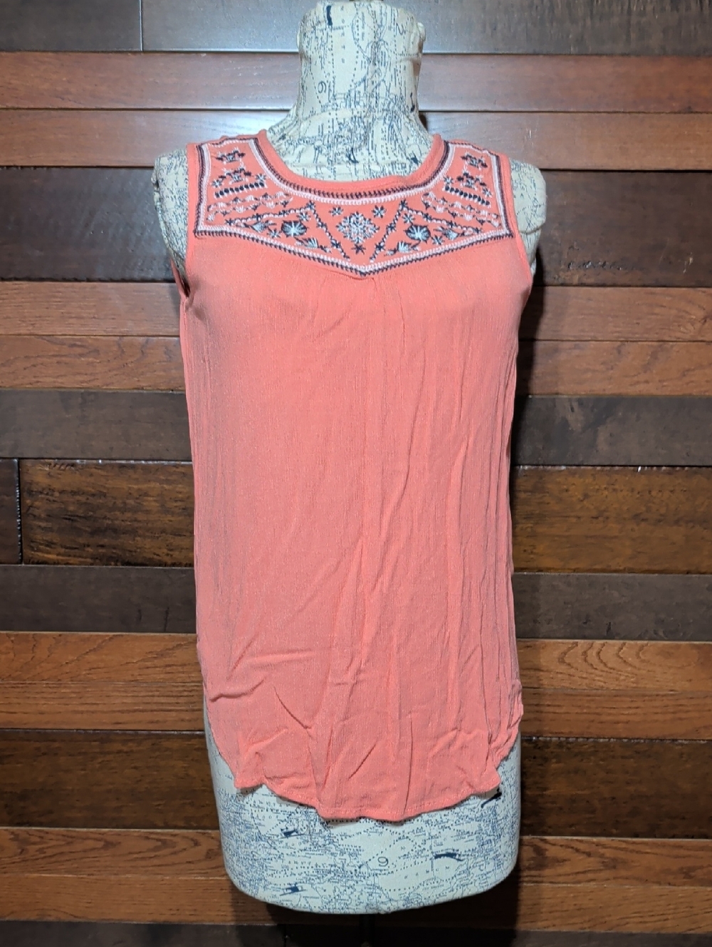 Tantrums Sleeveless Embroidered Coral Tank Top